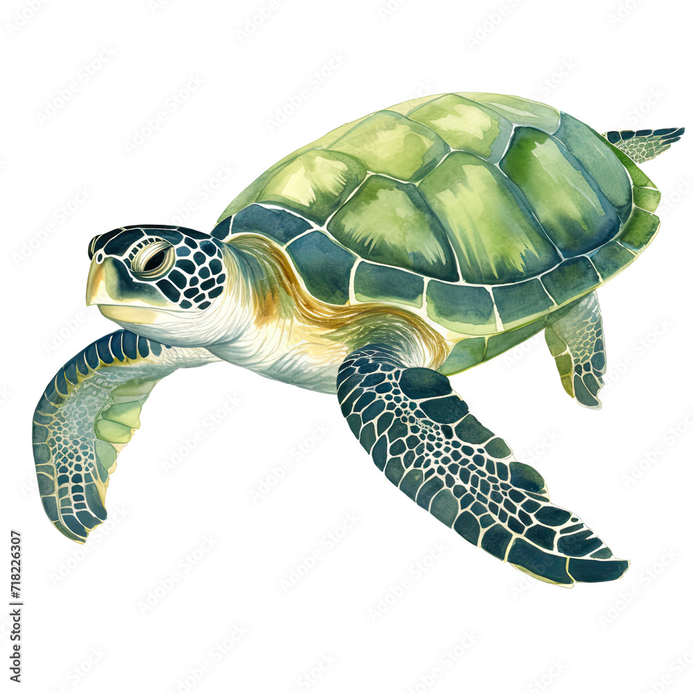 Obraz premium AI-generated watercolor Sea Turtle clip art illustration. Isolated elements on a white background