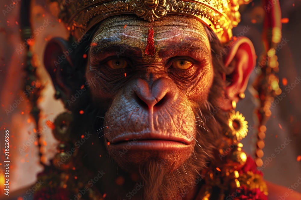 Monkey wearing a crown up close. Perfect for animal lovers and royalty-themed projects