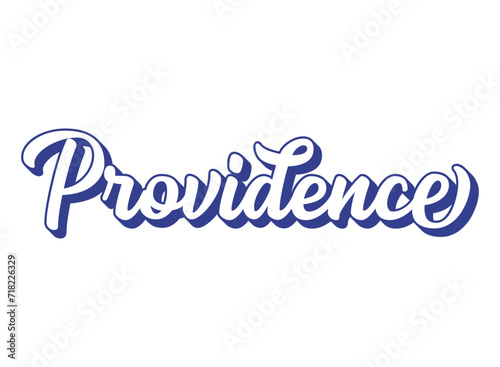 Handwritten word Providence. Name of State capital of Rhode Island . 3D vintage, retro lettering for poster, sticker, flyer, header, card, clothing