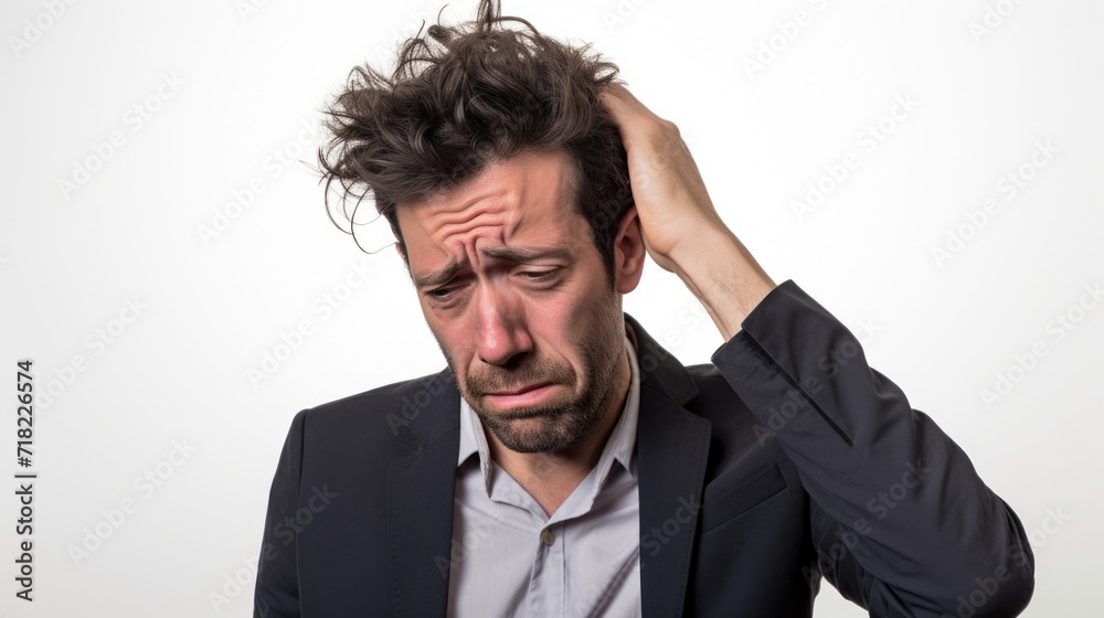 Groggy Upset Business Man with Headache and Stress. Closeup Portrait of Sad, Depressed and Tired Groggy Upset Business Man with Headache and Stress. Closeup Portrait of Sad, Depressed and Tired