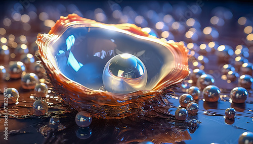 Schöne Perle in einer geöffneten Auster, Generative AI photo