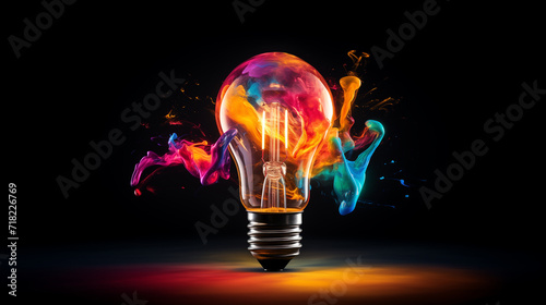Lightbulb eureka moment with Impactful and inspiring artistic colourful explosion of paint energy 