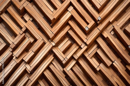 Timber Tiles arranged to create a Diamond Shaped wall. Wood, Natural Background formed from 3D blocks. 3D Render