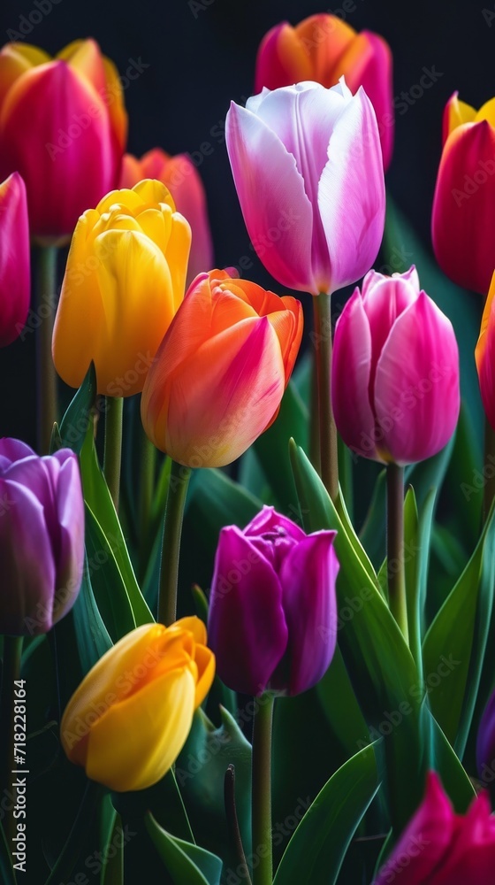 Fototapeta premium Vibrant Tulips With Green Stems