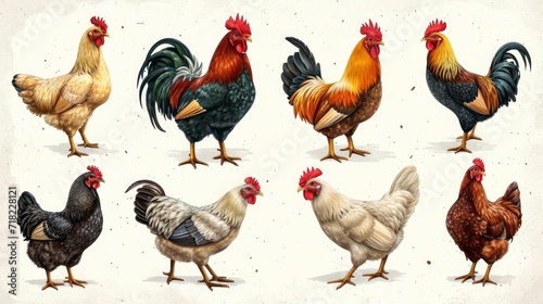 Hand-drawn Chicken Collection Illustration - AI Generated