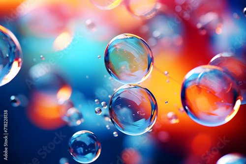 Create an abstract PC desktop wallpaper featuring flying bubbles set against a colorful scene Generative AI,