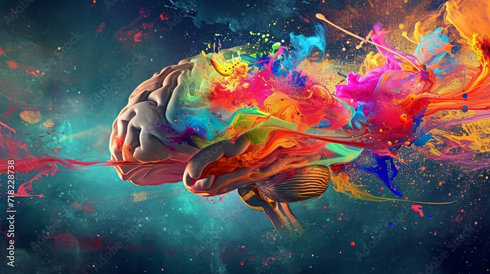 Colorful Brain Floating in Air, A Vibrant and Intriguing Conceptual Artwork
