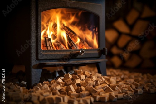 Stove burning wood pellets. Generative AI