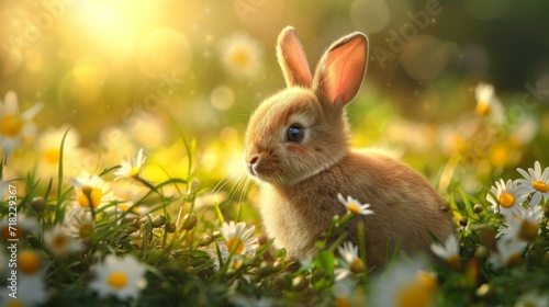 Fluffy Easter Bunny on Lovely New Born Background - AI Generated