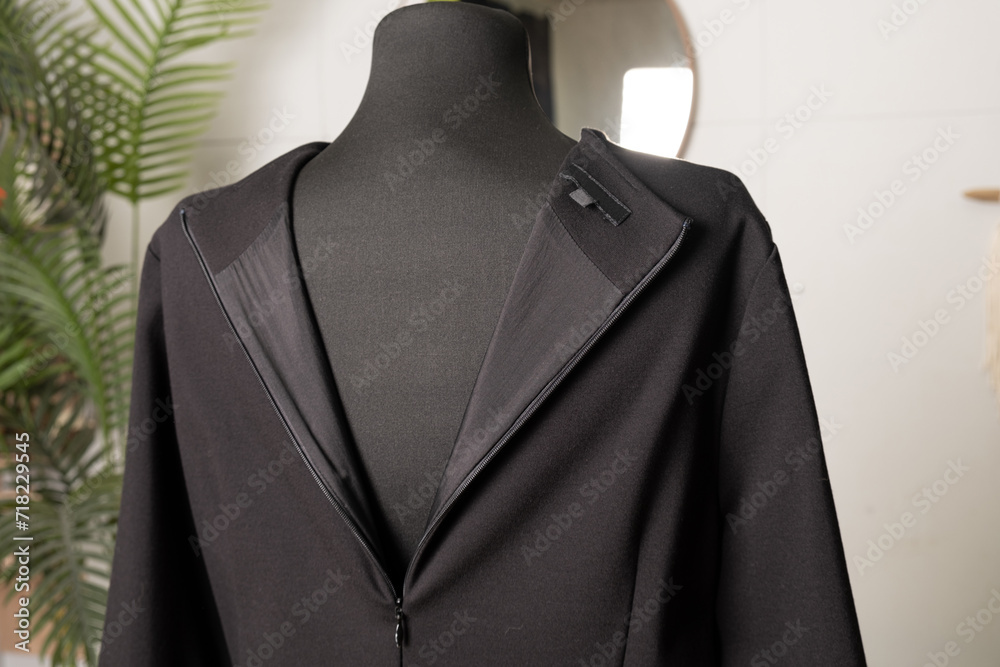 THE MYSTYLEMODE BLACK SUEDE DOUBLE LINED ZIPPER BACK A-LINE MINI DRESS