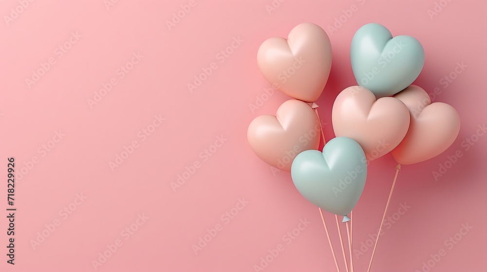 Assortment of Heart Shaped Balloons on Pink Background