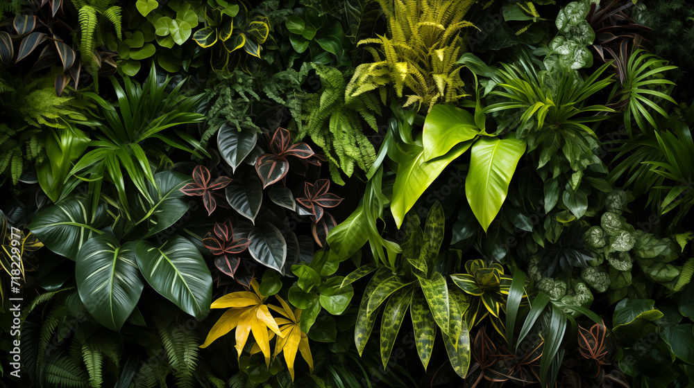 Wall of assorted green leaf plants - obrazy, fototapety, plakaty 