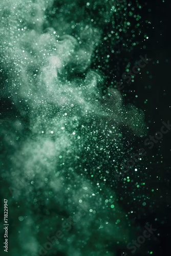 A close up view of a green substance floating in the air. This image can be used to depict environmental pollution or chemical reactions