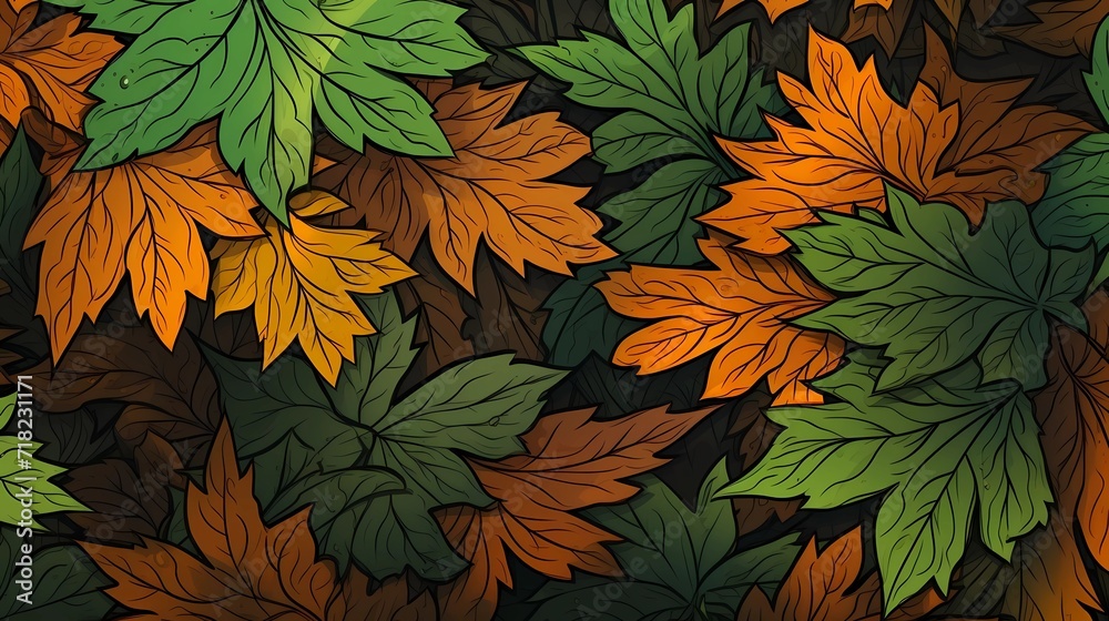 seamless background picture with leaf pattern, leaves, trees, tree branches