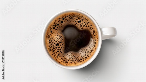 A detailed view of a cup of coffee. Perfect for showcasing the rich color and texture of a freshly brewed cup of coffee. 