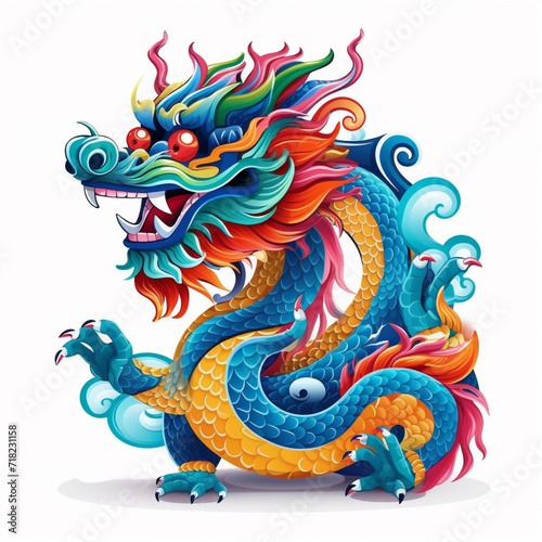 illustration of a colorful dragon statue on a white background. generative ai.