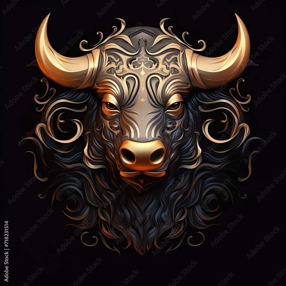 A bull logo illustration on black background