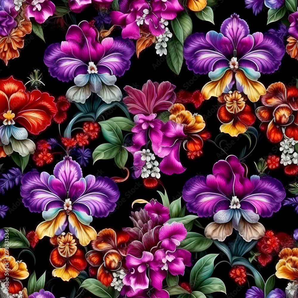 Abstract background of colorful decorative orchid flowers