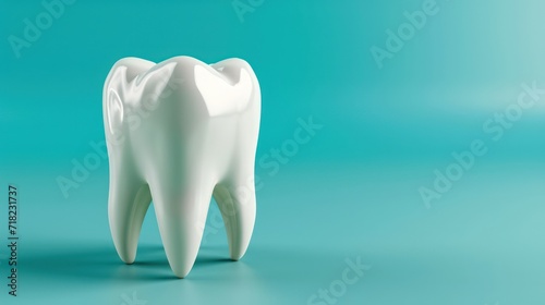 A dental care background featuring 3D white teeth with ample copy space