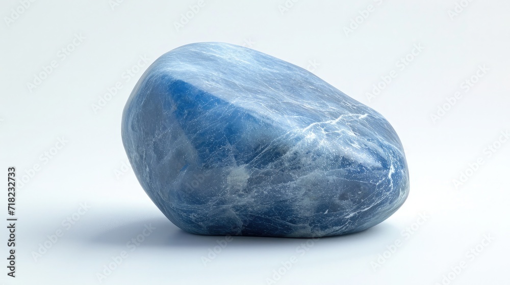 Angelite stone emanating its soft blue glow and serene energy, set on a white background Angelite stone emanating its soft blue glow and serene energy, set on a white background