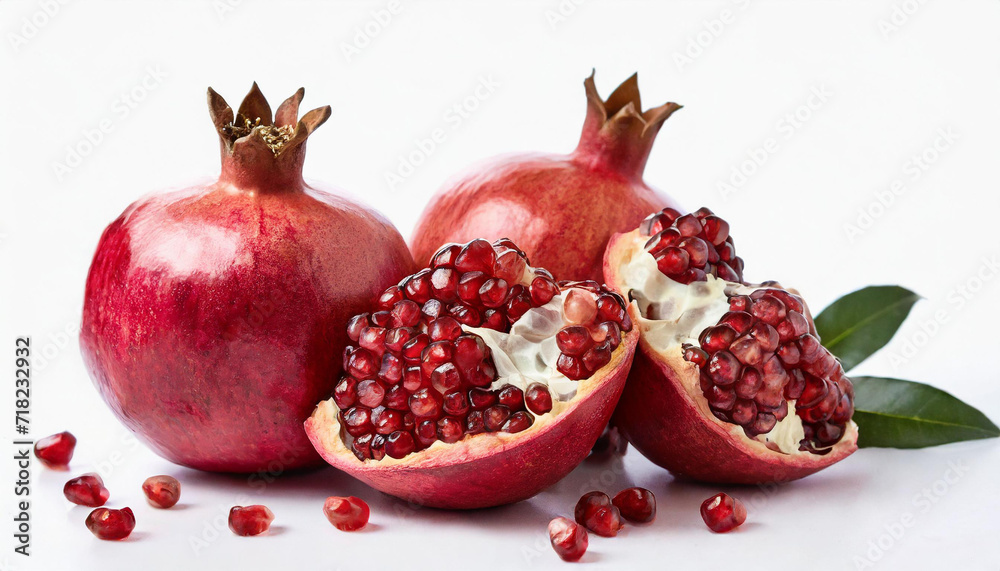 Juicy ripe pomegranates, isolated on pure white backdrop Juicy ripe pomegranates, isolated on pure white backdrop