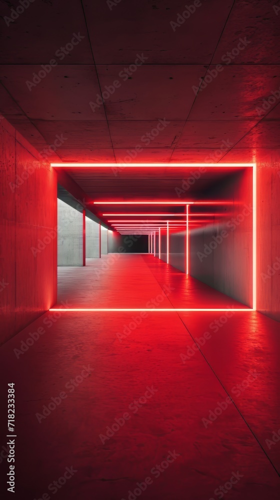 Empty Room With Red Ceiling Light, Minimalistic Interiors