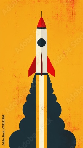 Red and White Rocket Launching Into the Sky