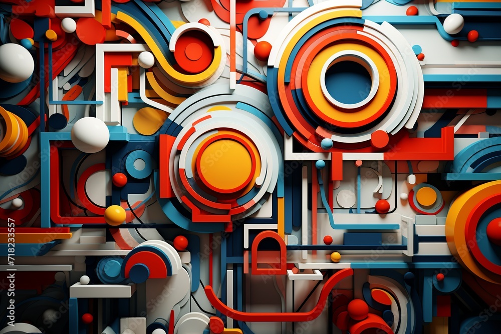 Immerse yourself in the mesmerizing world of geometric art with this intriguing 3D representation - obrazy, fototapety, plakaty 