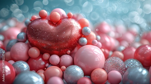 heart and love wallpaper, pink and red wallpaper, Valentine's Day concept, 3d render of heart, Valentine wallpaper, pink heart with blue background