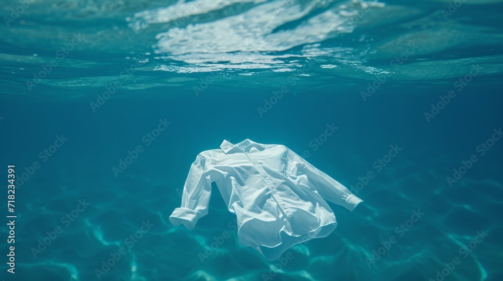 White Dress Shirt Floating Underwater in a Clear Blue Ocean During Daytime