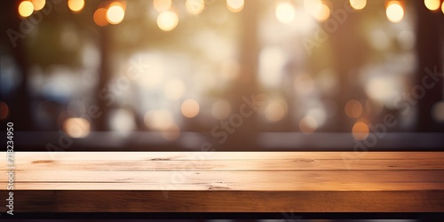 Blurred window light background with wooden table image. © Sona