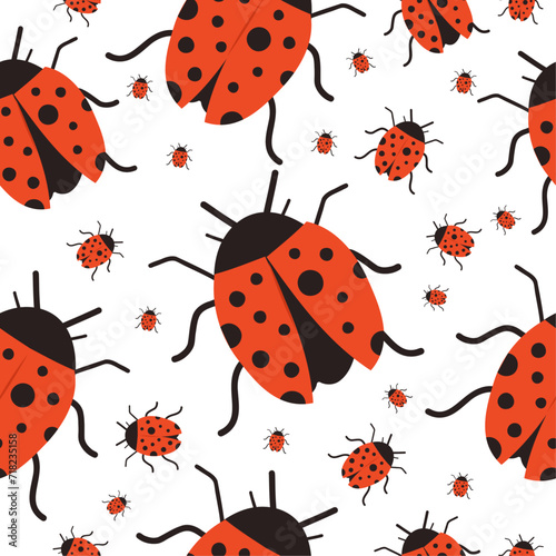 Vibrant vector ladybug pattern on isolated background. Children's theme. For children's decor, wallpaper, textiles.