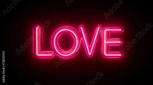 A bright neon sign with the word "LOVE" radiates a romantic and modern aura. Vibrant light from the luminous sign of the word "LOVE" emanating a timeless feeling.