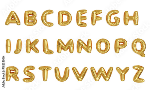 Inflatable english alphabet capital letter from K to R. Realistic three-dimensional set of floating golden toy balloon for greeting lettering. 3D illustration on transparent background.

 photo