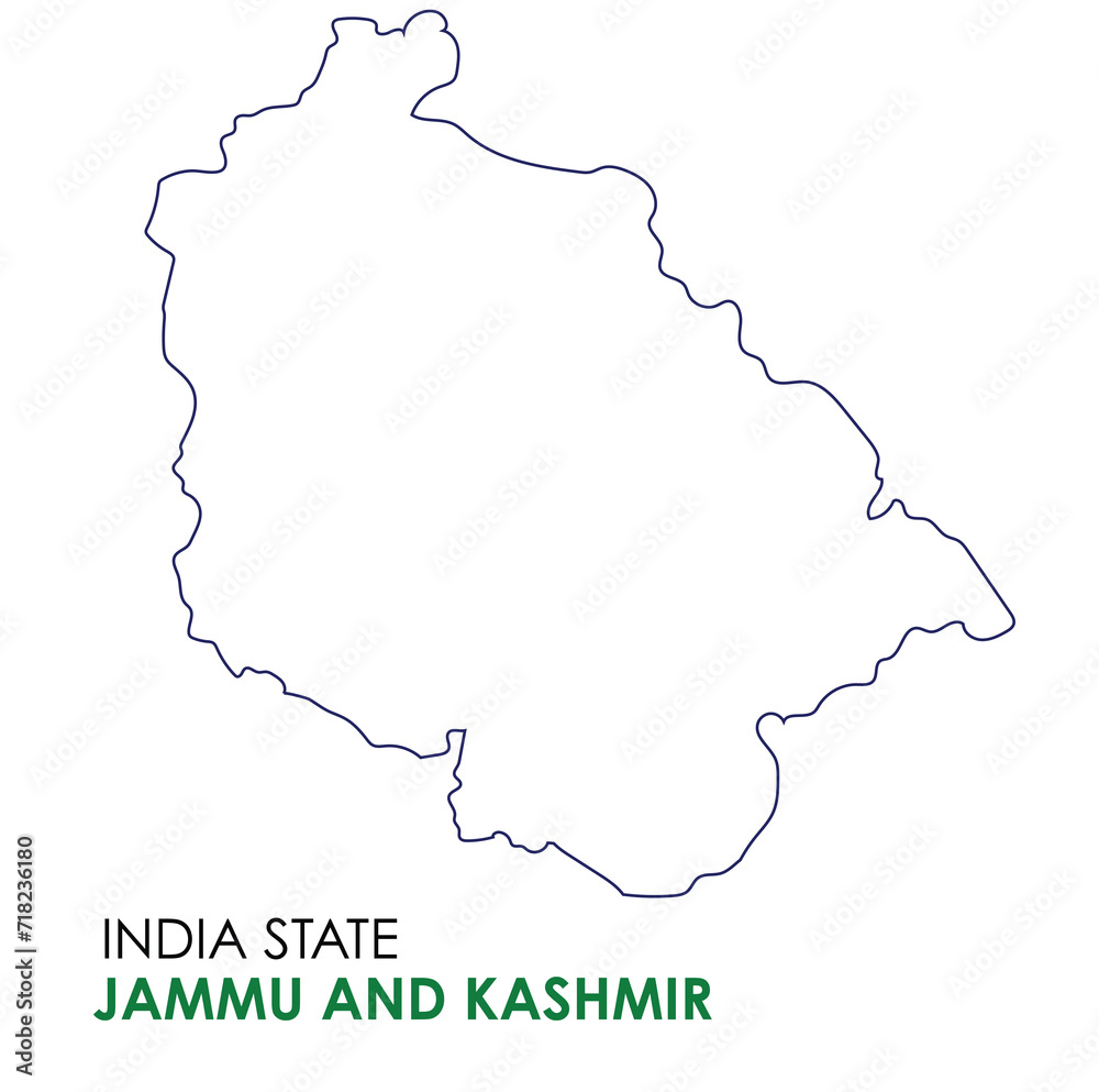 Jammu and kashmir map of Indian state. Jammu and kashmir map vector illustration. Jammu and kashmir vector map on white background.