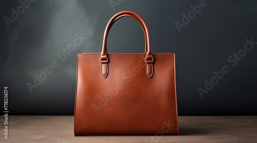 Travel in Style with Women's Leather Handbag on Gray Background - Chic and Attractive Purse 