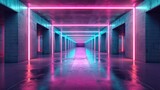 Vibrant Neon-Lit Hallway Leading to the Unknown