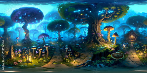 equirectangular surreal fantasy forest mushrooms 360 degree HDRI map