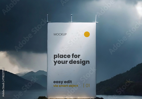 Vertical Poster Frame Mockup on a Storm 02 (ID: 718237191)
