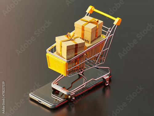 Online shopping concept,  shopping cart on a smartphone, shopping, sales, sale of services, 