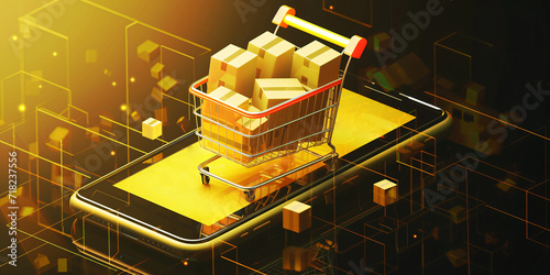 Online shopping concept,  shopping cart on a smartphone, shopping, sales, sale of services, 