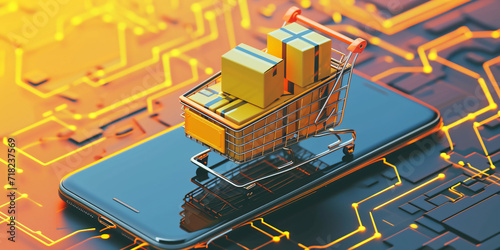 Online shopping concept,  shopping cart on a smartphone, shopping, sales, sale of services, 