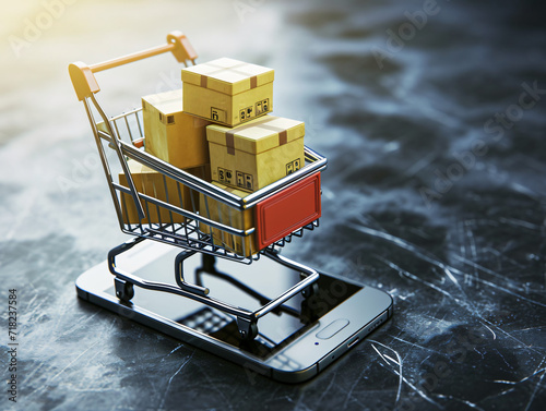 Online shopping concept,  shopping cart on a smartphone, shopping, sales, sale of services, 