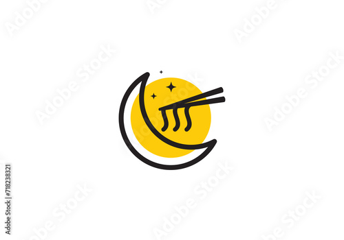 noodle moon logo design, ramen food restaurant, korean food, japanese symbol icon template