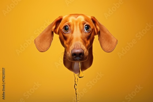 dog hanging upside down head photo