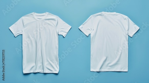 Two white t-shirts on a blue background. Suitable for clothing advertising or fashion design projects
