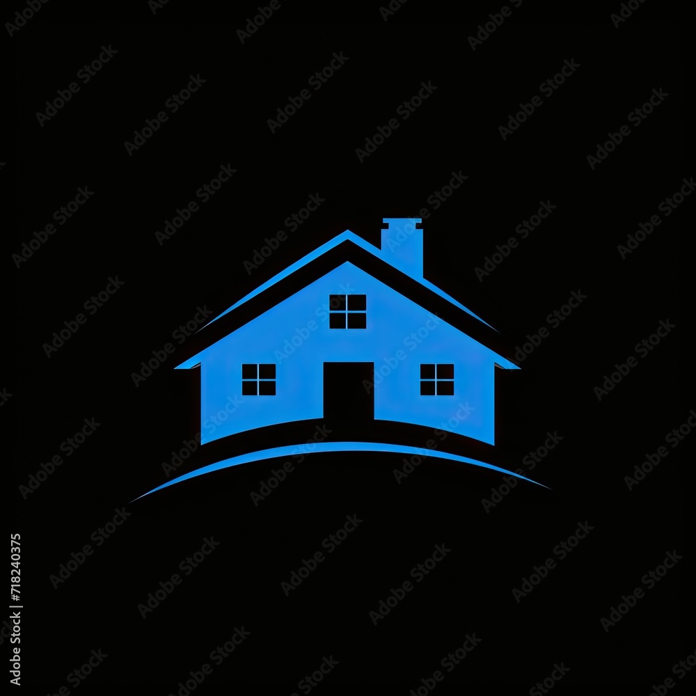 Elegant logo for a real estate company in blue, isolated on a black background. Elegant logo for a real estate company in blue, isolated on a black background.