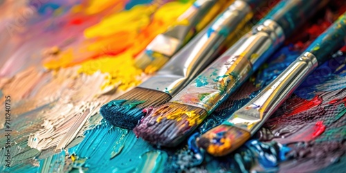 A close up image of a bunch of paint brushes. This versatile picture can be used for various art and creativity-related projects