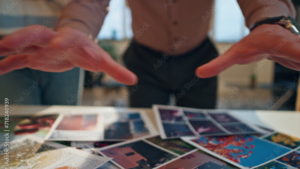Fototapeta premium Creative team working together at conference hall putting design samples on desk