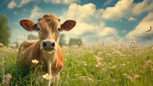 A beautiful cow on a meadow photo